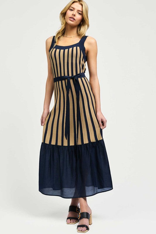 1333 Knitted Beige And Navy Dress