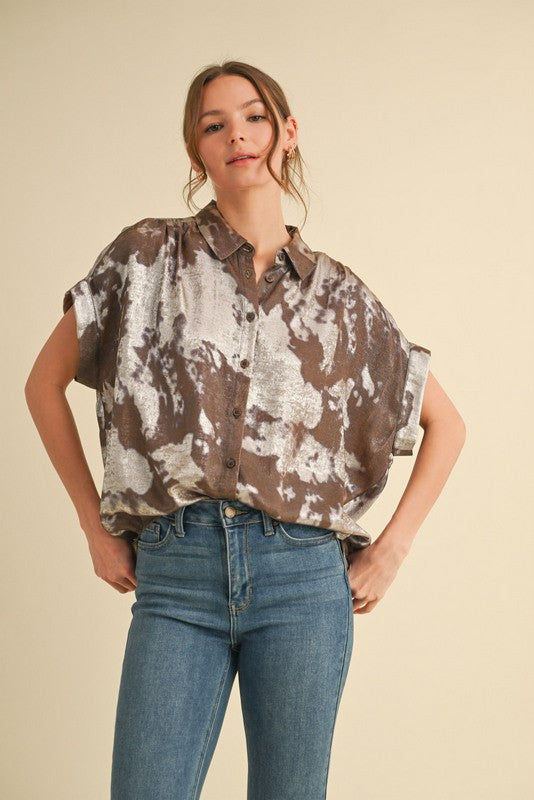 1747 Metallic Button Down Blouse