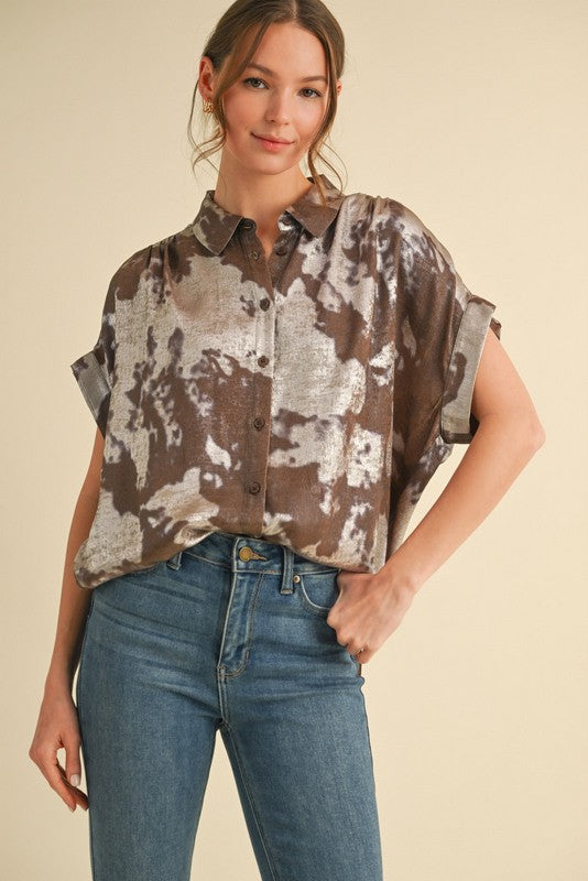1747 Metallic Button Down Blouse