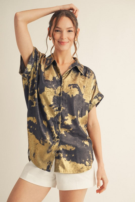 1747 Metallic Button Down Blouse