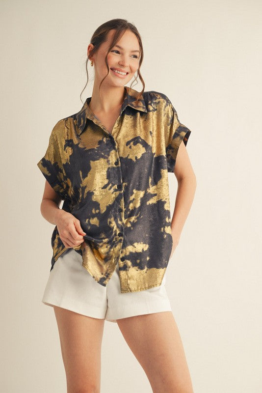 1747 Metallic Button Down Blouse