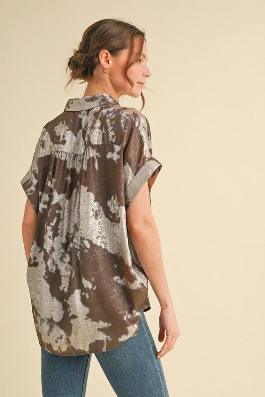 1747 Metallic Button Down Blouse