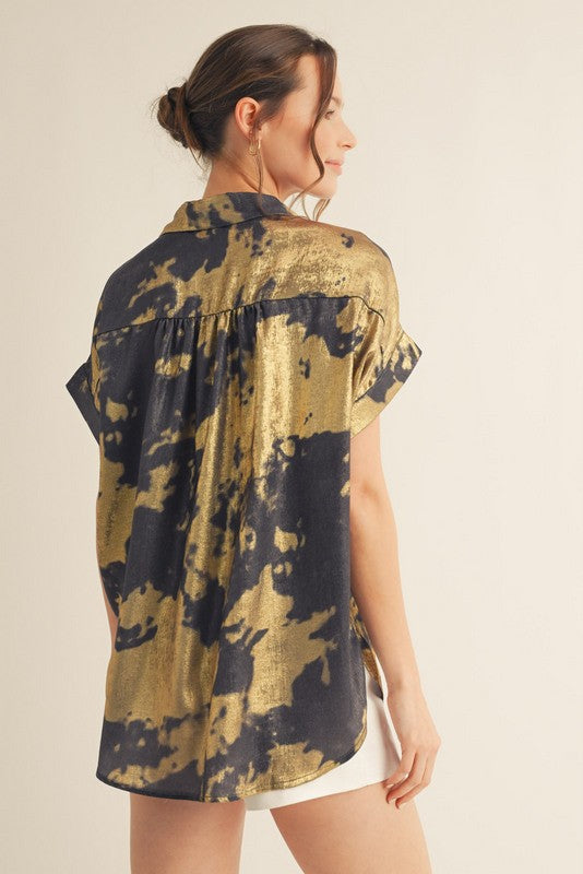 1747 Metallic Button Down Blouse