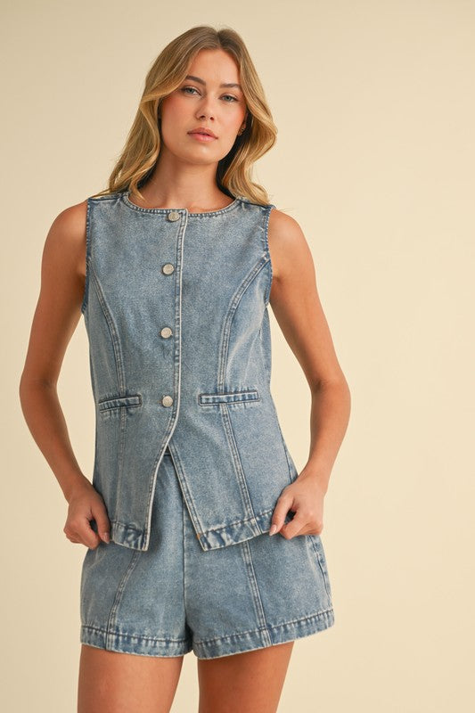 1479 Vest & Short Denim Set
