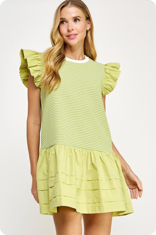 1287 Ruffle Sleeve Striped Dress