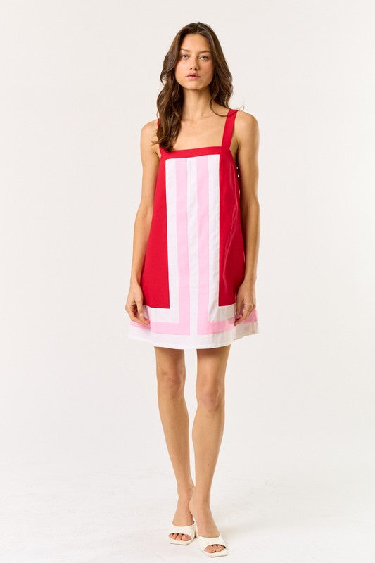1485 Red, Pink & White Dress