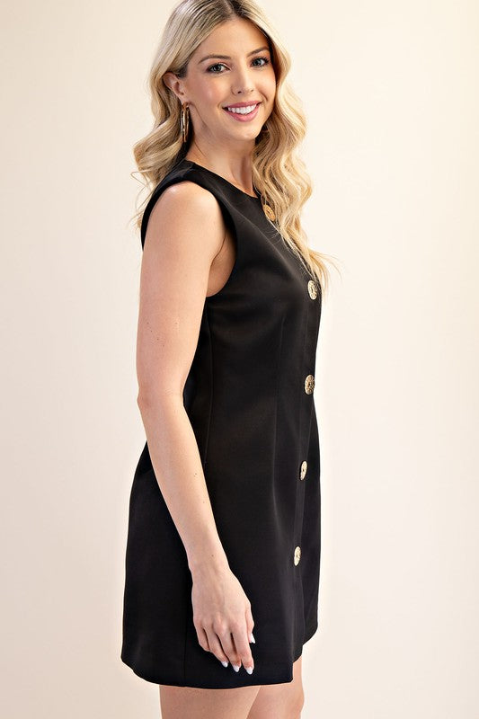 1408 Gold Button Down Sleeveless Mini Dress