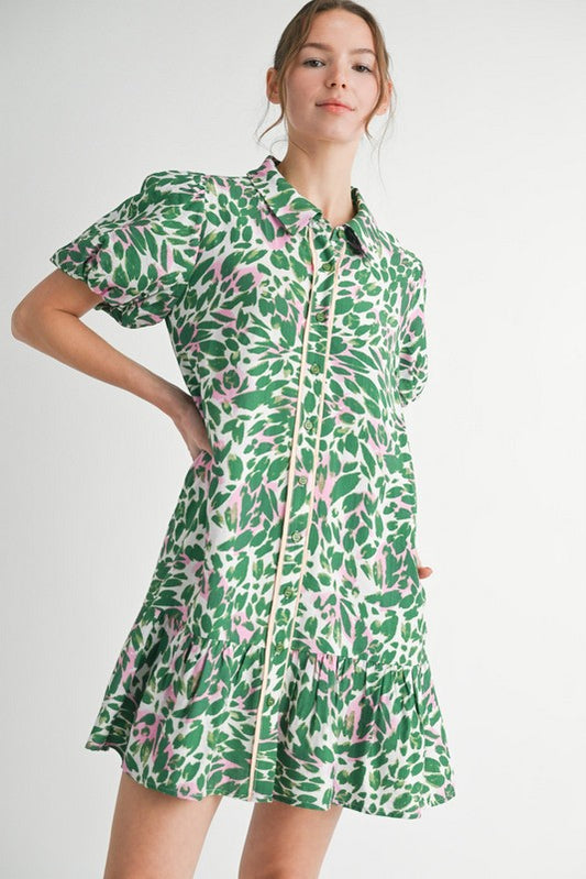 1523 Pink And Green Drop Waist Dress