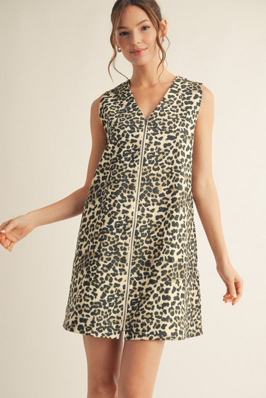 1665 Animal Print Zipper Dress