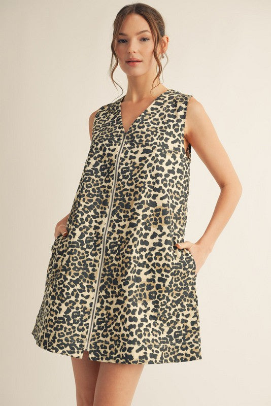 1665 Animal Print Zipper Dress