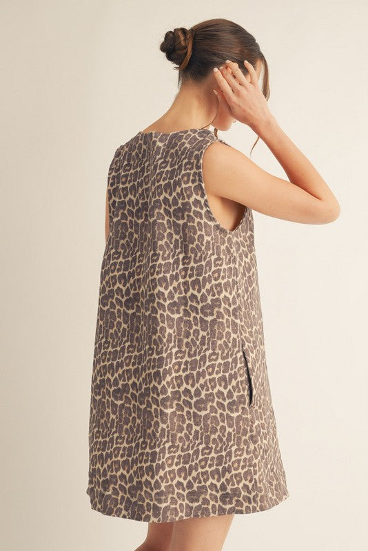 1422 Animal Print Zipper Sleeveless Dress