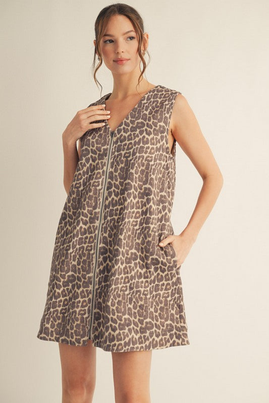 1422 Animal Print Zipper Sleeveless Dress