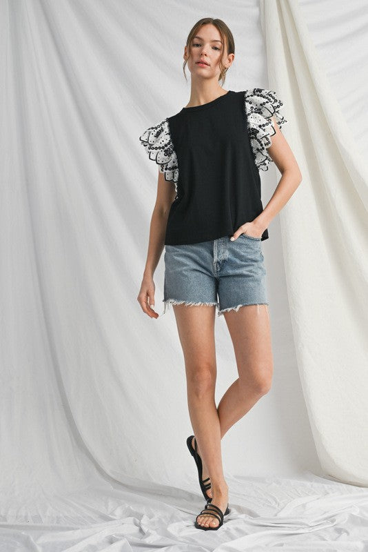 1359 Eyelet Ruffle Top