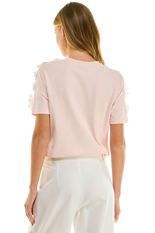 2034 Lace Applique Pink T-Shirt