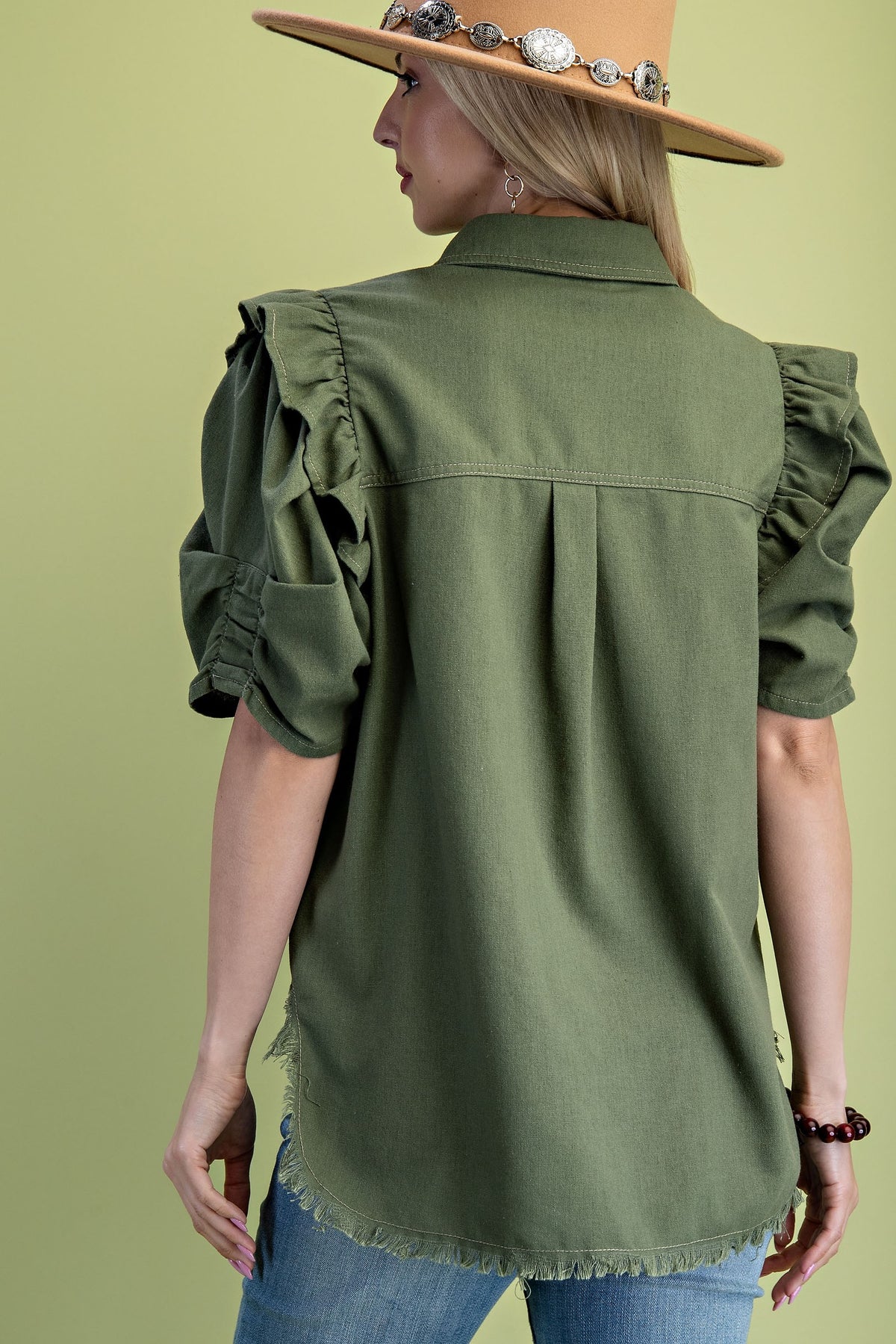 2730 Button Down Shirt With Ruffle Sleeve