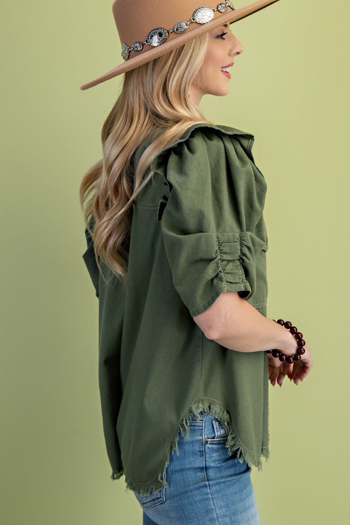 2730 Button Down Shirt With Ruffle Sleeve