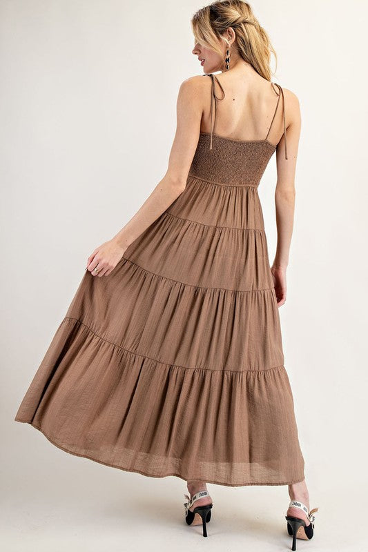 1658 Mocha Elastic Maxi Dress