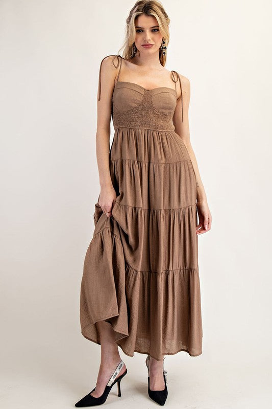 1658 Mocha Elastic Maxi Dress