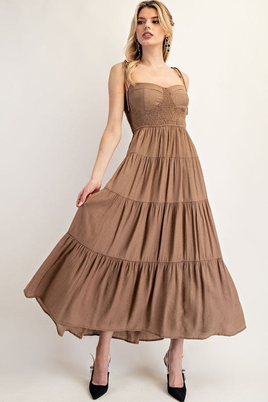 1658 Mocha Elastic Maxi Dress
