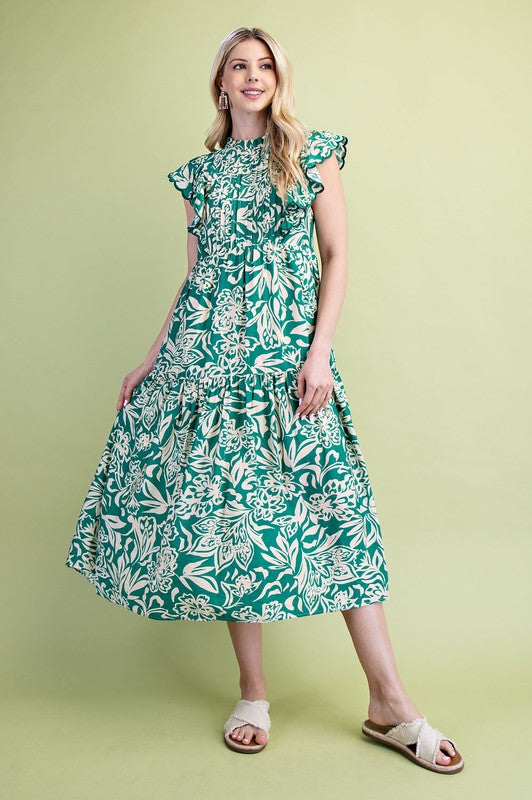1450 Batik Green Mix Midi Dress