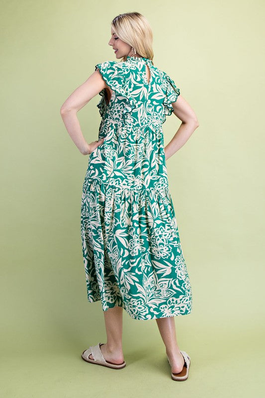 1450 Batik Green Mix Midi Dress