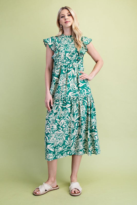 1450 Batik Green Mix Midi Dress