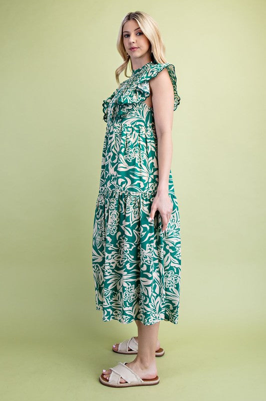 1450 Batik Green Mix Midi Dress