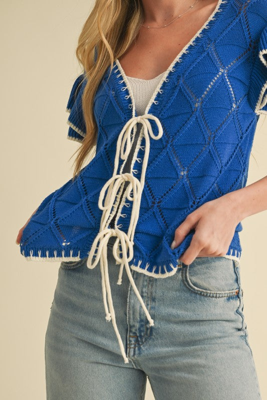 1545 Cobalt Blue Knitted Bow Top