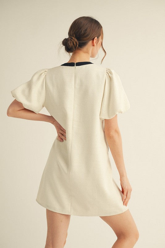 1495 Bone White Black Bow Dress