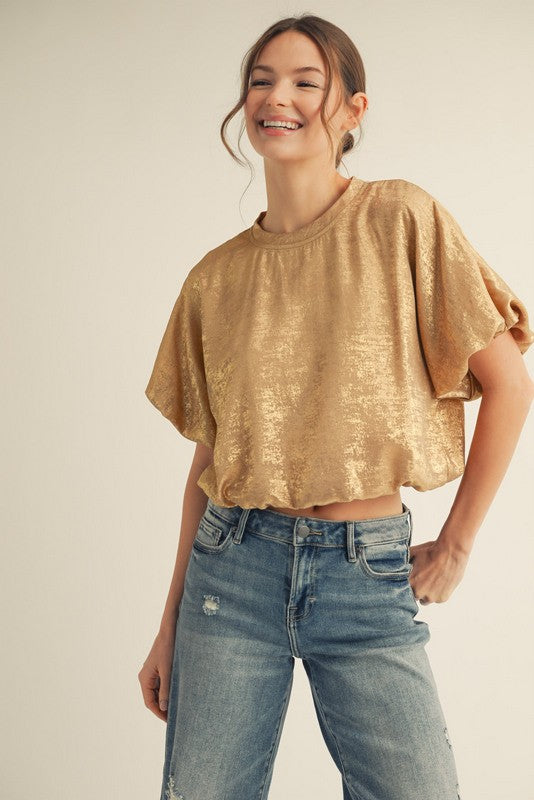 1816 Elastic Waist Metallic Top