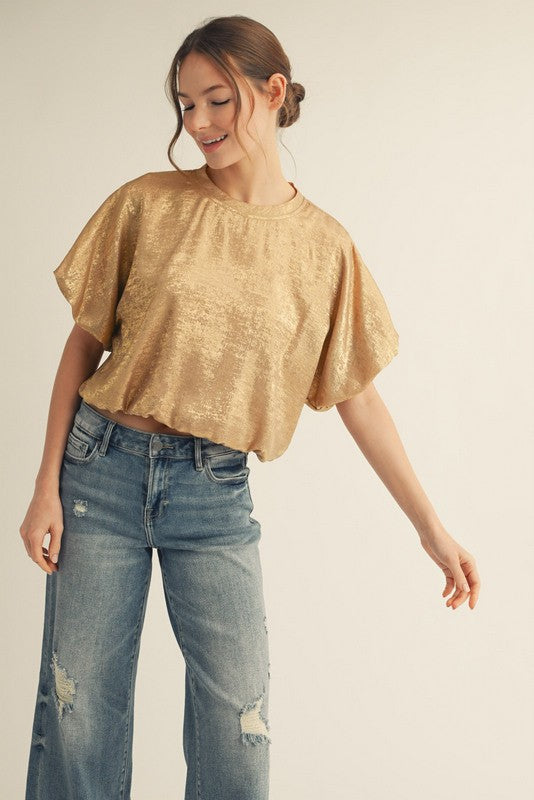 1816 Elastic Waist Metallic Top