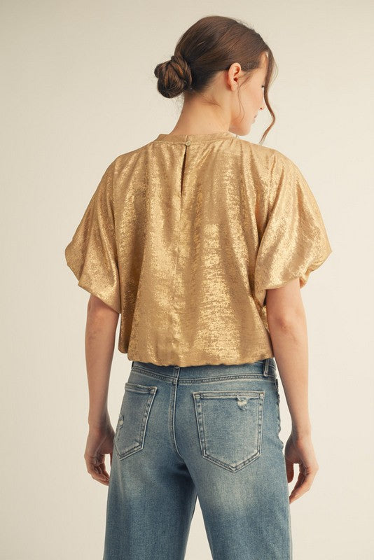 1816 Elastic Waist Metallic Top