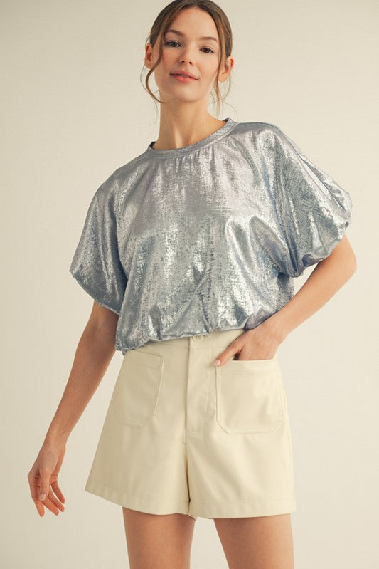 1749 Metallic Bubble Sleeve Top