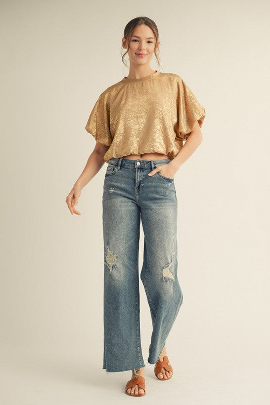 1816 Elastic Waist Metallic Top