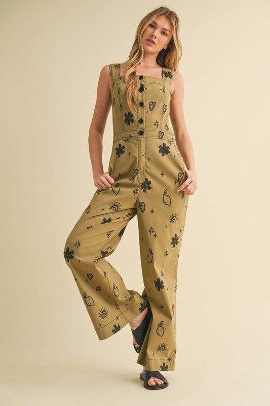 1604 Written Print Khaki And Black Jumpsuit
