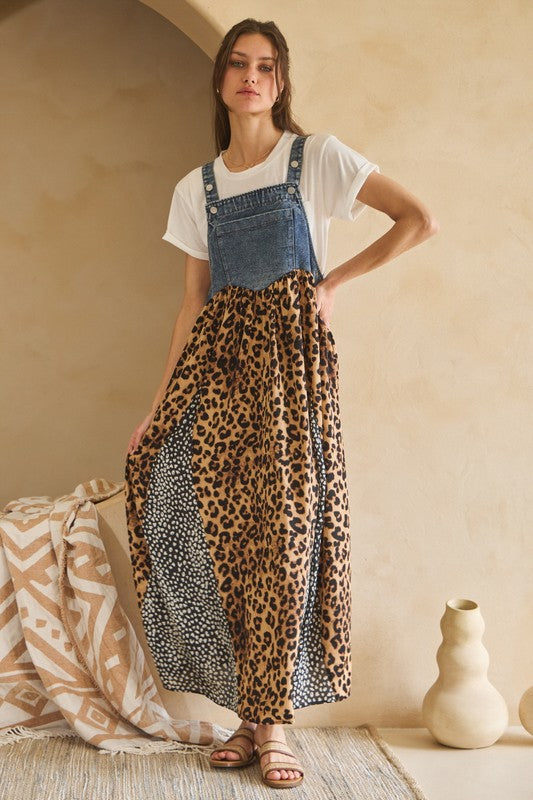 1793 Animal Print Denim Overall Dress