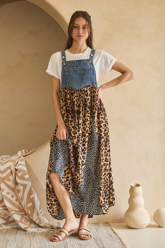 1793 Animal Print Denim Overall Dress
