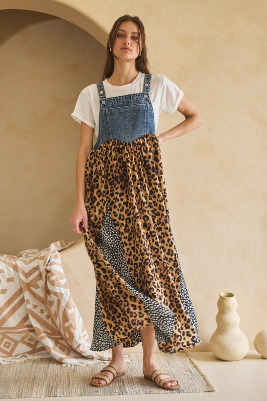 1793 Animal Print Denim Overall Dress