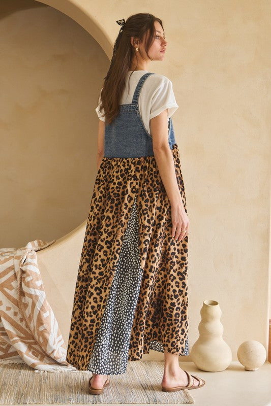 1793 Animal Print Denim Overall Dress