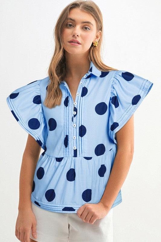 2201 Blue Polka Dots Shirt