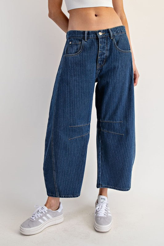 1860 Blue Striped Barrel Pant