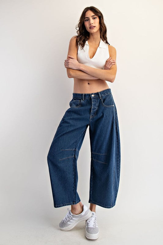 1860 Blue Striped Barrel Pant