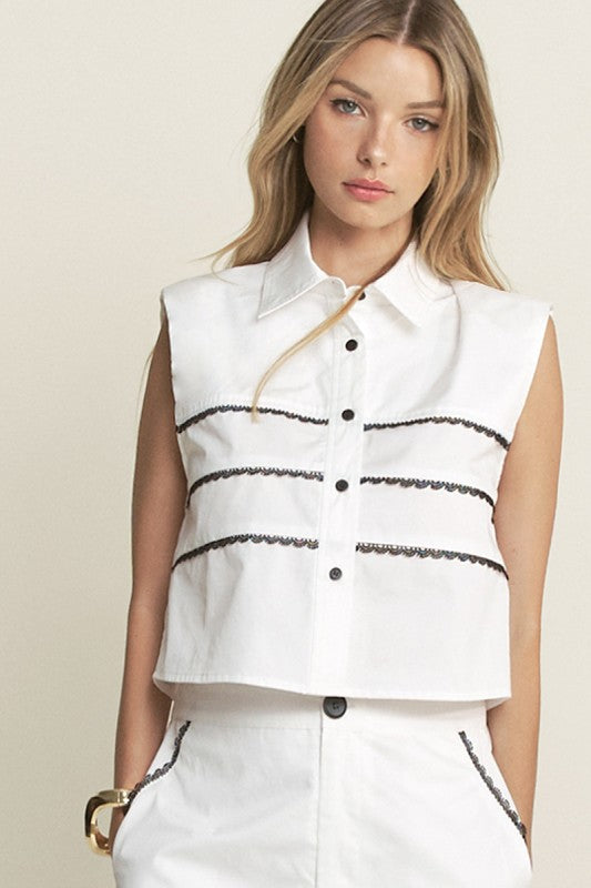 2142 White With Black Trim Pant Set