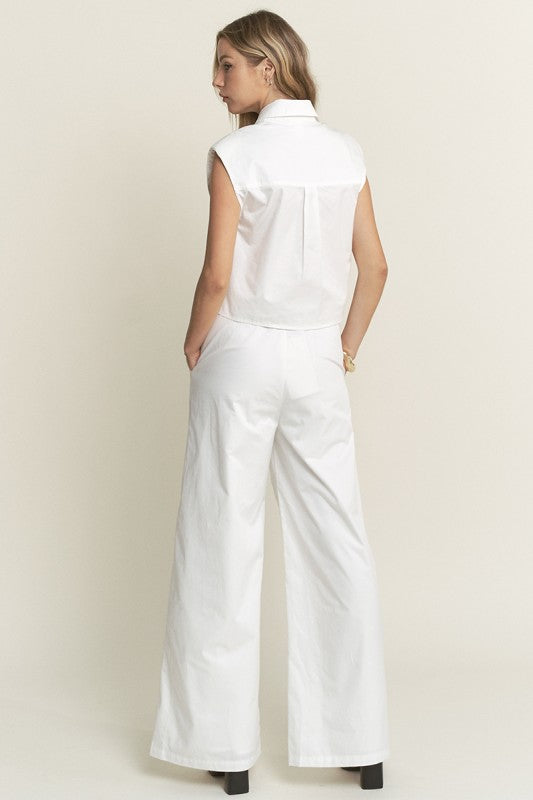 2142 White With Black Trim Pant Set