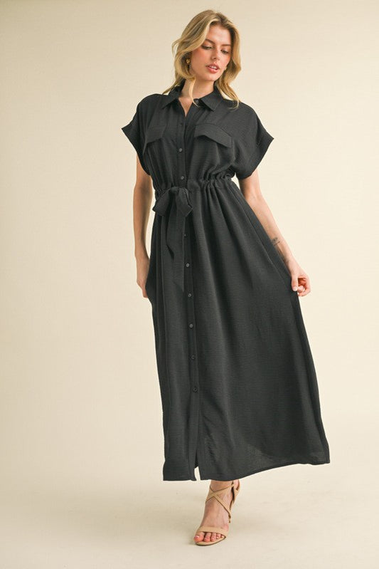 1469 Black Button Down Maxi Dress
