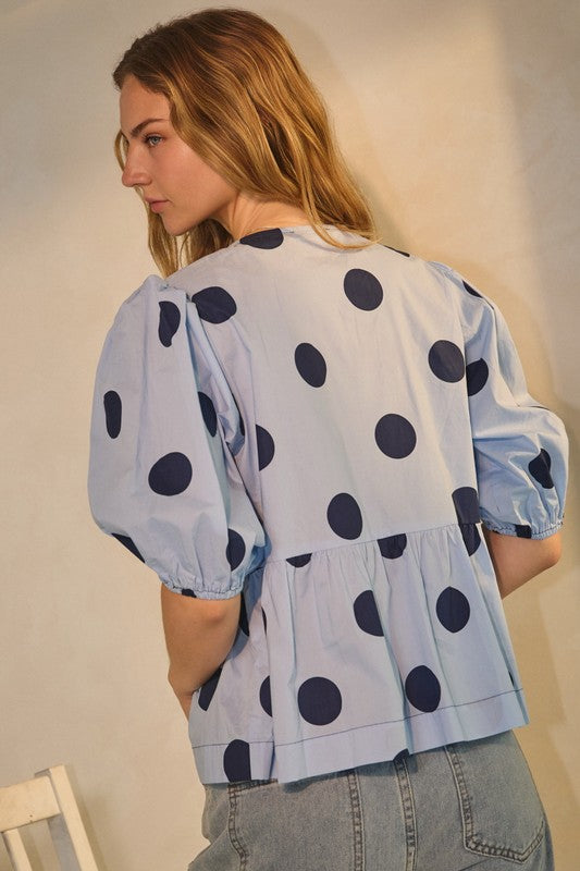 2242 Blue Polka Dots Bow Top