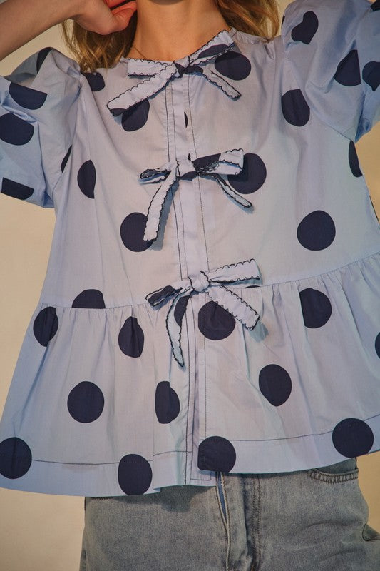2242 Blue Polka Dots Bow Top