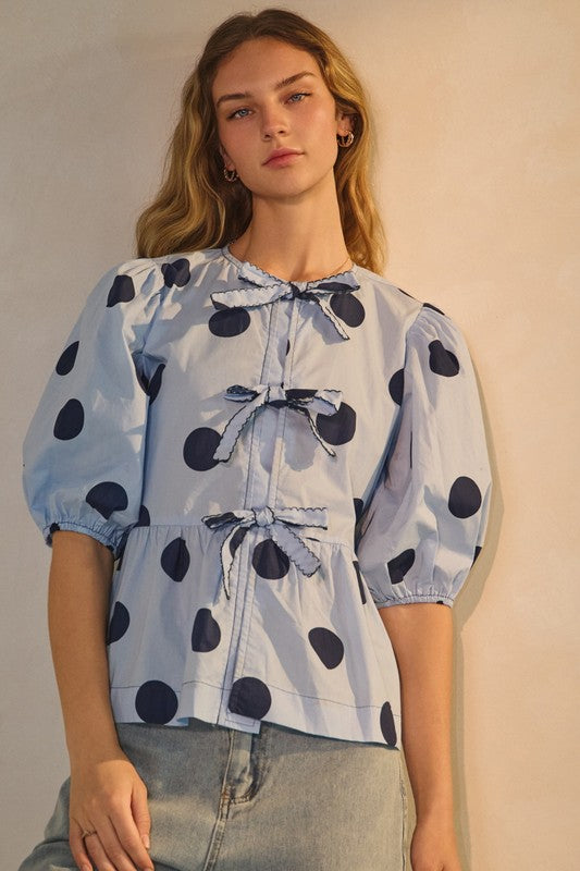 2242 Blue Polka Dots Bow Top