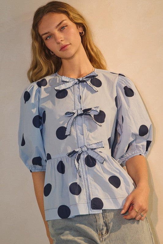 2242 Blue Polka Dots Bow Top