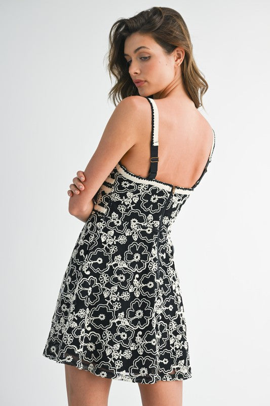1661 Black And White Embroidered Dress